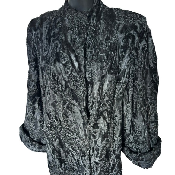 Vintage Custom Persian Lamb Broadtail Coat 1950s? Large? Bell Sleeves Mid Length - Picture 3 of 16